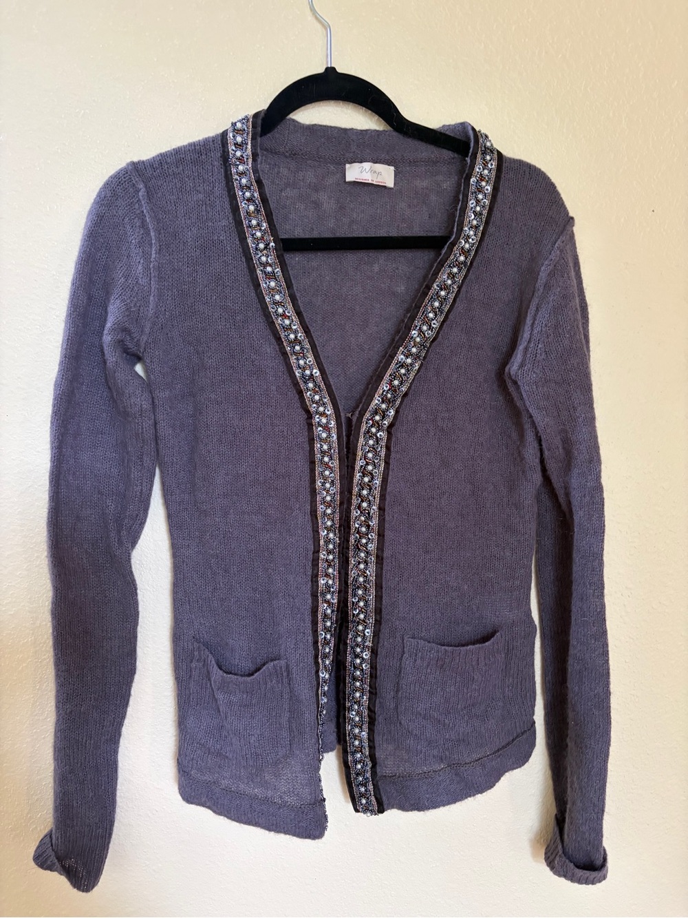 Wrap London Wool/ Alpaca Blend Embellished Beaded Gray Women's Cardigan Size XS